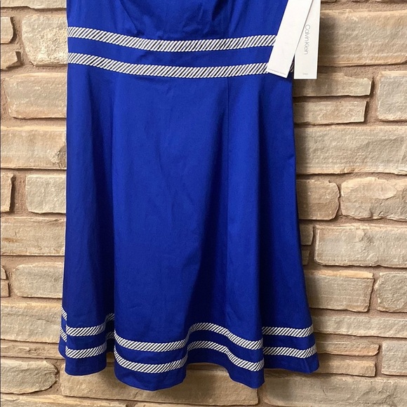 CALVIN KLEIN Women's Blue a-line sleeveless DRESS with pinstripe trim Size 10 - Picture 7 of 11